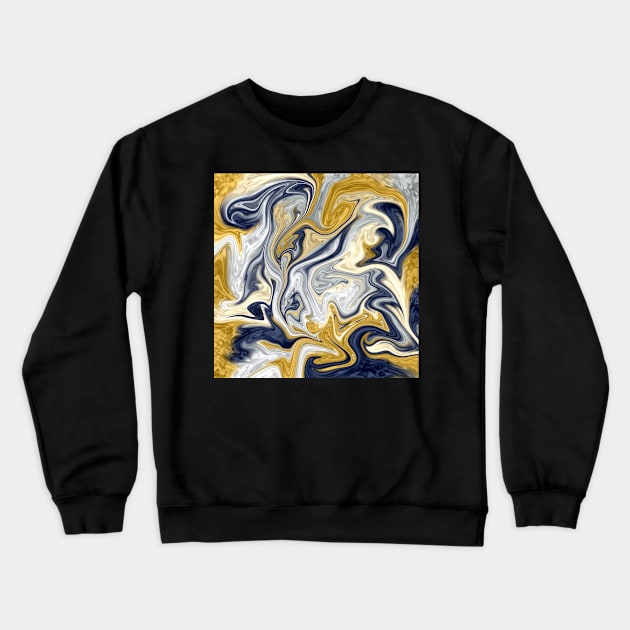 Trendy cool stylish gold yellow navy blue liquid marble abstract swirl pattern Crewneck Sweatshirt by galaxieartshop